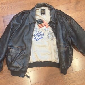 Avirex Black Leather Bomber Jacket